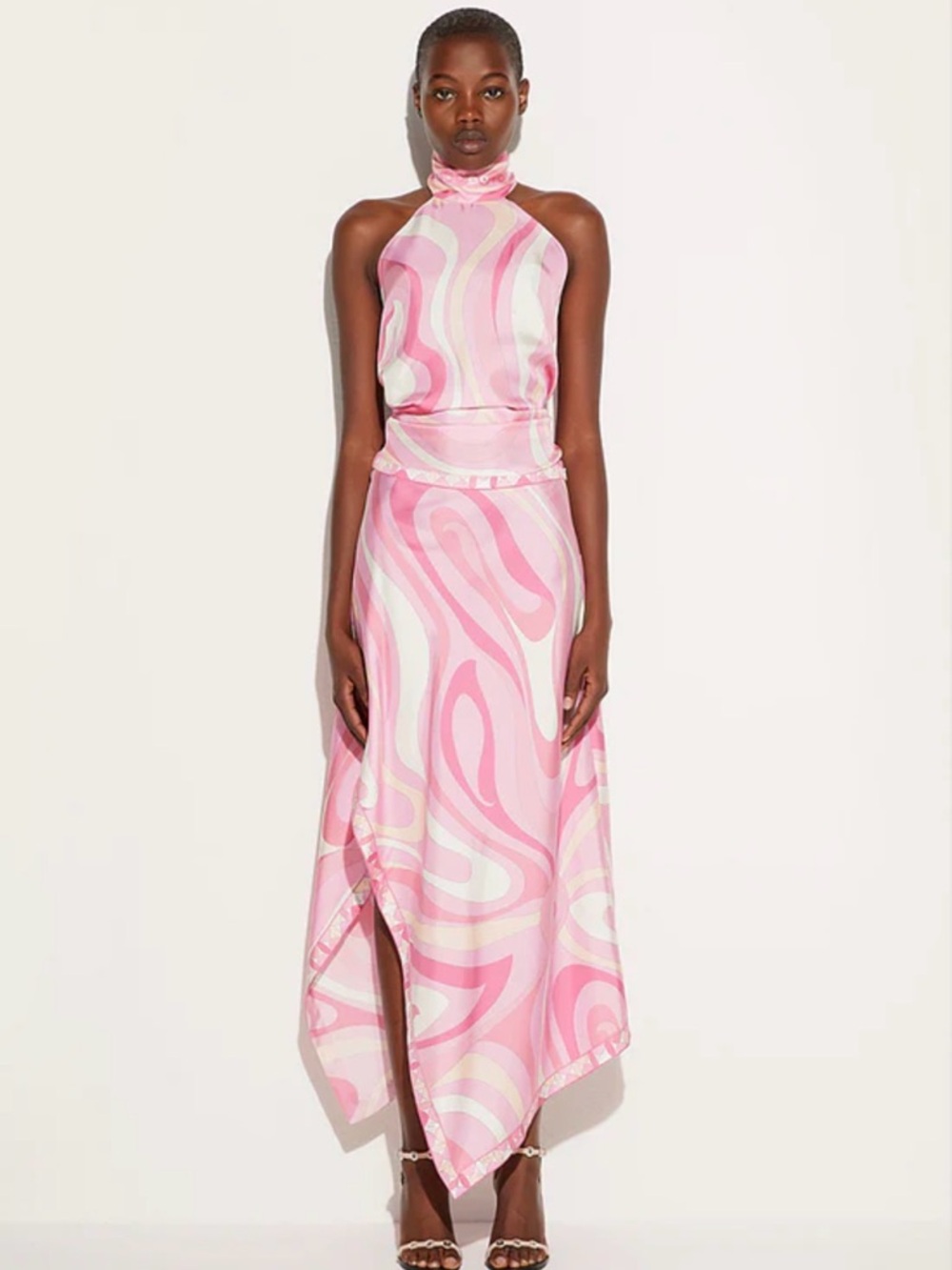 Pink Swirl Halter Top & Asymmetrical Skirt Set |